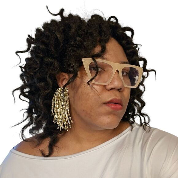 Vintage Gold Cascade Fringe Statement Clip-On Earrings – 4.12" - Picture 4 of 4